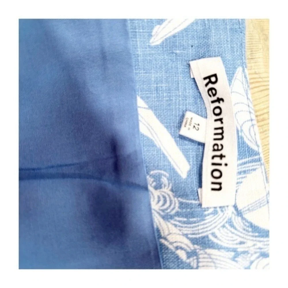 Reformation Grace Blue White Floral Linen Two‎ Piece Set | Size 12